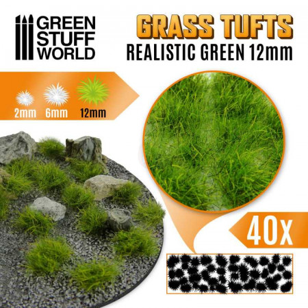 Trsy - Grass TUFTS - 12 mm self-adhesive - REALISTIC GREEN​
